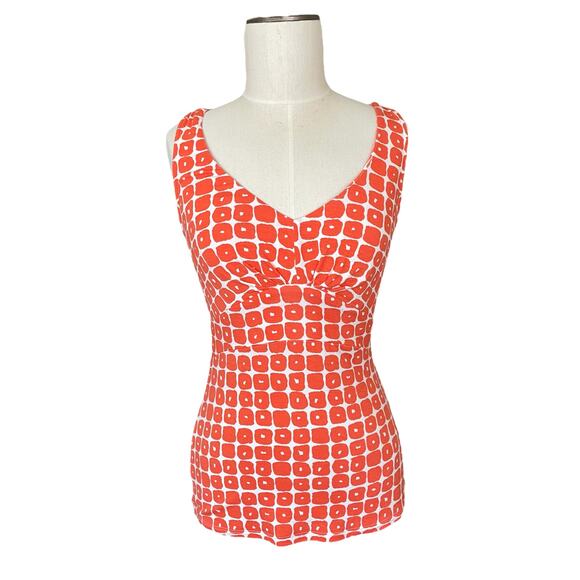 Boden Tank Top Women's US Size 4 Scoop Neck Empire Waist Orange Graphic Print - Picture 1 of 12